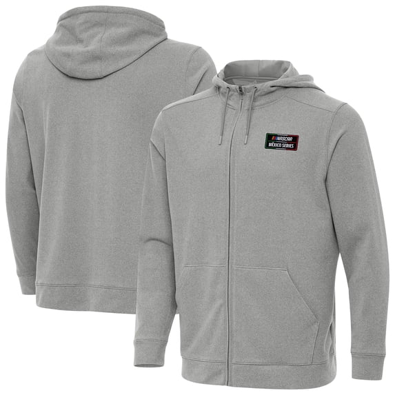 Men's Antigua Heather Gray NASCAR Mexico Series Race Effortless Full-Zip Hoodie