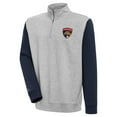 thumbnail image 1 of Men's Antigua  Heather Gray/Navy Florida Panthers Victory Colorblock Quarter-Zip Pullover Top, 1 of 1