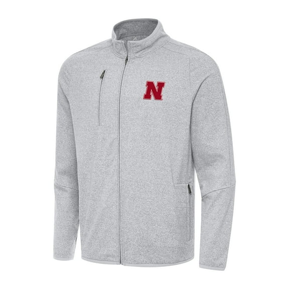 Men's Antigua Heather Gray Nebraska Huskers Hold-Up Full-Zip Tri-Blend Jacket