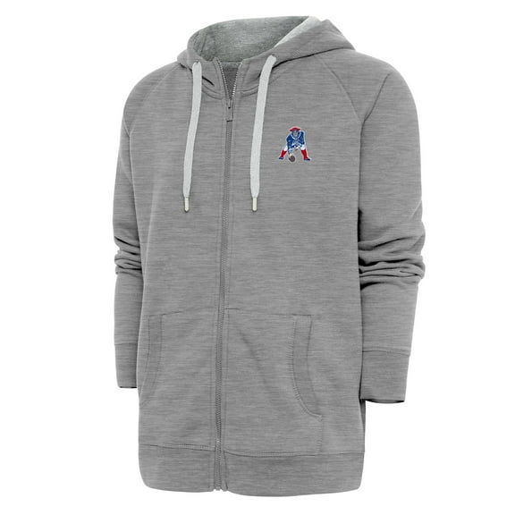 Men's Antigua Heather Gray New England Patriots Throwback Logo Victory Full-Zip Hoodie