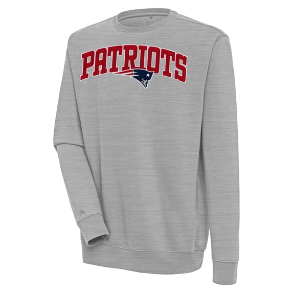 Men's Antigua Heather Gray New England Patriots Victory Chenille Pullover Sweatshirt