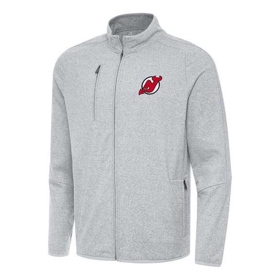 Men's Antigua Heather Gray New Jersey Devils Hold-Up Full-Zip Tri-Blend Jacket