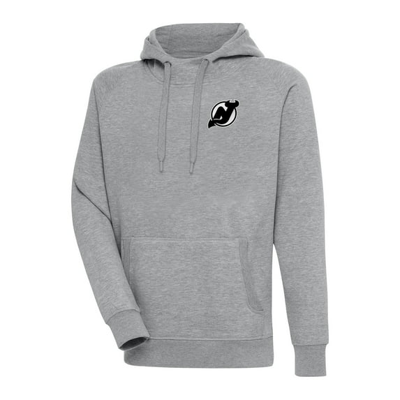 Men's Antigua Heather Gray New Jersey Devils Metallic Logo Victory Pullover Hoodie