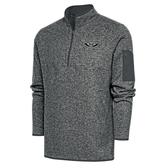 Men's Antigua Heather Gray New Orleans Pelicans Metallic Logo Fortune Quarter-Zip Jacket