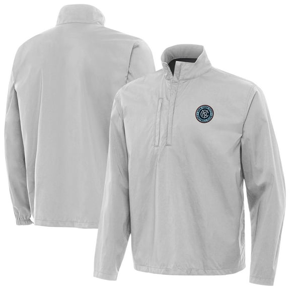 Men's Antigua Heather Gray New York City FC Brisk Quarter-Zip Jacket