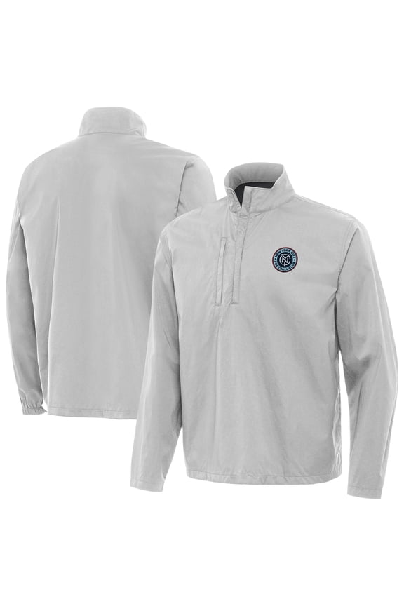 Men's Antigua Heather Gray New York City FC Brisk Quarter-Zip Jacket