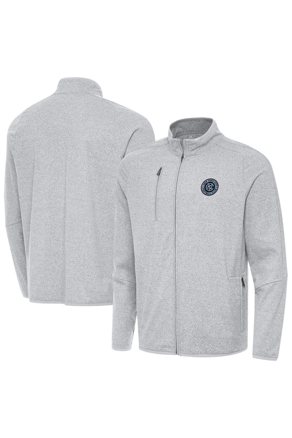 Men's-Antigua Heather Gray New York City FC Raglan Hold-Up Full-Zip Jacket