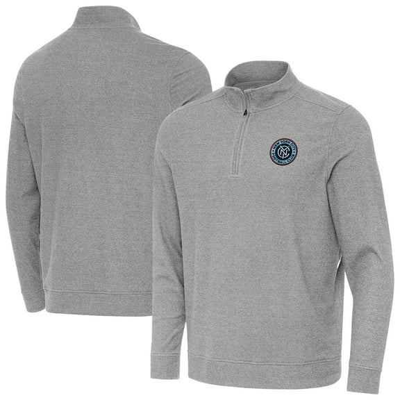Men's-Antigua  Heather Gray New York City FC Subtle Quarter-Zip Pullover