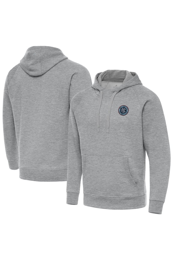Men's-Antigua Heather Gray New York City FC Victory Fleece Raglan Pullover Hoodie