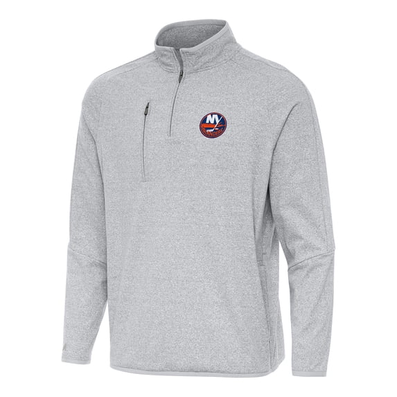 Men's Antigua Heather Gray New York Islanders Certain Quarter-Zip Tri-Blend Sweatshirt