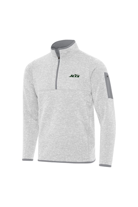 Men's Antigua Heather Gray New York Jets Fortune Quarter-Zip Pullover Jacket