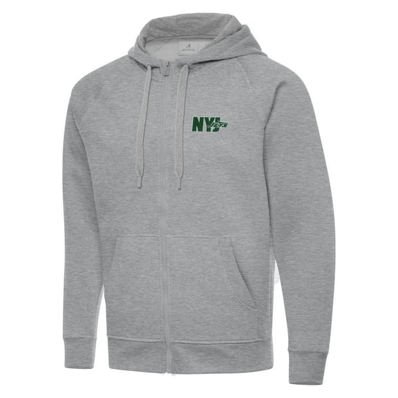 Men's Antigua  Heather Gray New York Jets Victory Full-Zip Hoodie