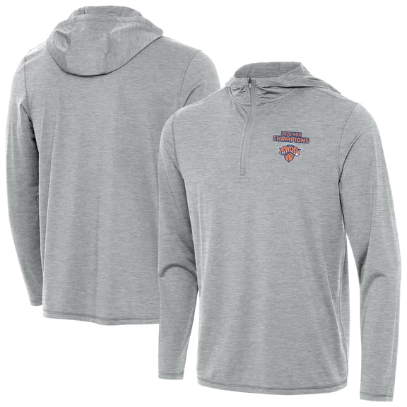 Men's Antigua Heather Gray New York Knicks 2026 NBA Finals Champions Tidy Quarter-Zip Hoodie