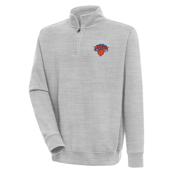 Men's Antigua Heather Gray New York Knicks Victory Quarter-Zip Pullover Top
