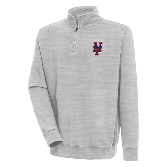 Men's Antigua Heather Gray New York Mets Victory Quarter-Zip Pullover Top