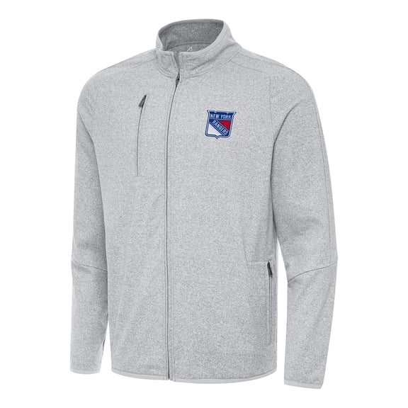 Men's Antigua Heather Gray New York Rangers Hold-Up Full-Zip Tri-Blend Jacket