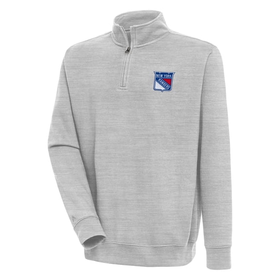 Men's Antigua  Heather Gray New York Rangers Victory Quarter-Zip Pullover Top