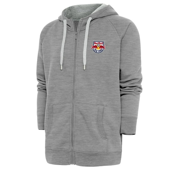 Men's Antigua Heather Gray New York Red Bulls Logo Victory Full-Zip Hoodie