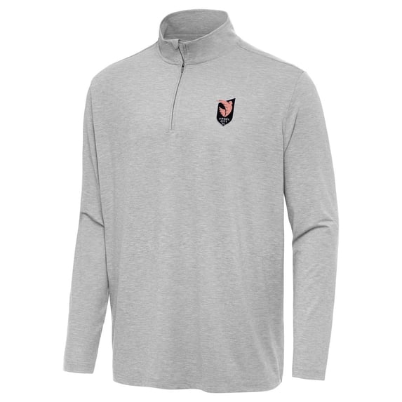 Men's Antigua Heather Gray Angel City FC Hunk Quarter-Zip Pullover Top