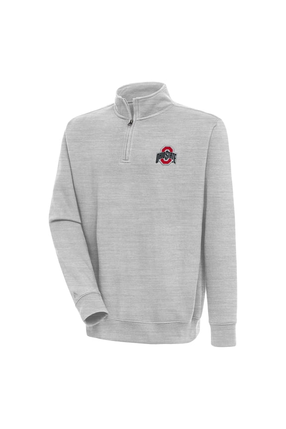 Men's Antigua Heather Gray Ohio State Buckeyes Victory Quarter-Zip Pullover Top