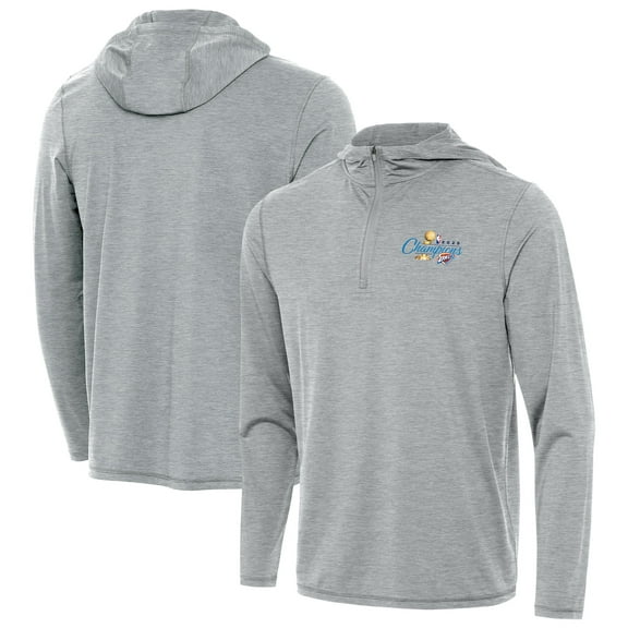 Men's Antigua  Heather Gray Oklahoma City Thunder 2025 NBA Finals Champions Tidy Quarter-Zip Hoodie