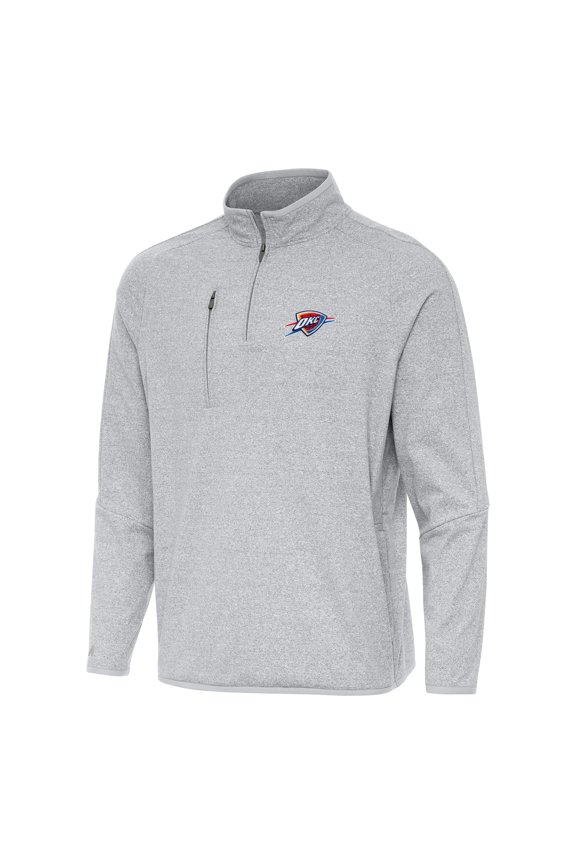 Men's Antigua Heather Gray Oklahoma City Thunder Certain Quarter-Zip Tri-Blend Sweatshirt