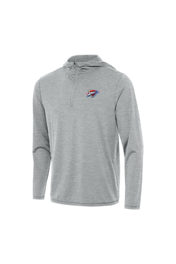 Men's Antigua Heather Gray Oklahoma City Thunder Tidy Quarter-Zip Hoodie