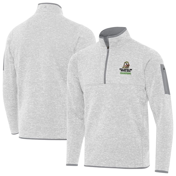 Men's Antigua Heather Gray Oregon Ducks College Football Playoff 2026 Orange Bowl Champions Fortune Quarter-Zip