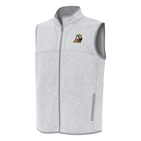 Men's Antigua Heather Gray Oregon Ducks Fortune Full-Zip Vest