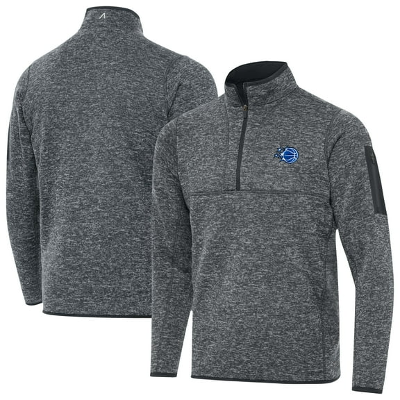 Men's Antigua Heather Gray Orlando Magic New Logo Fortune Quarter-Zip Pullover Jacket