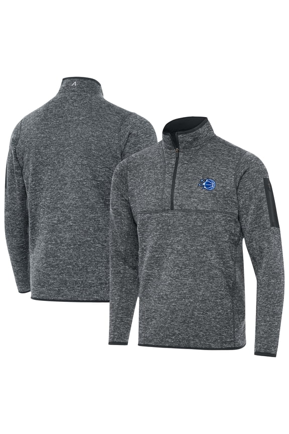 Men's Antigua Heather Gray Orlando Magic New Logo Fortune Quarter-Zip Pullover Jacket
