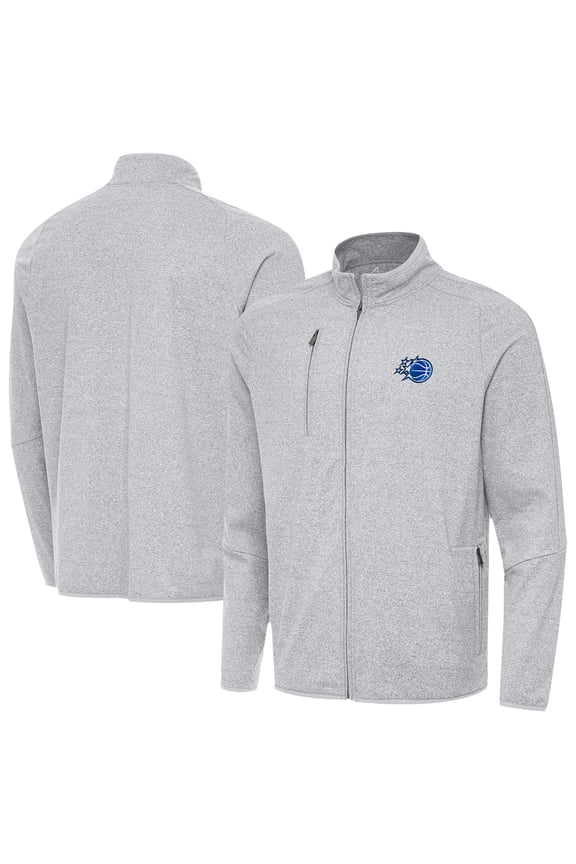 Men's Antigua Heather Gray Orlando Magic New Logo Raglan Hold-Up Full-Zip Tri-Blend Jacket