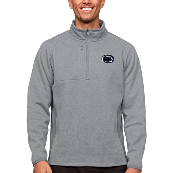 Men's Antigua Heather Gray Penn State Nittany Lions Course Quarter-Zip Pullover Top