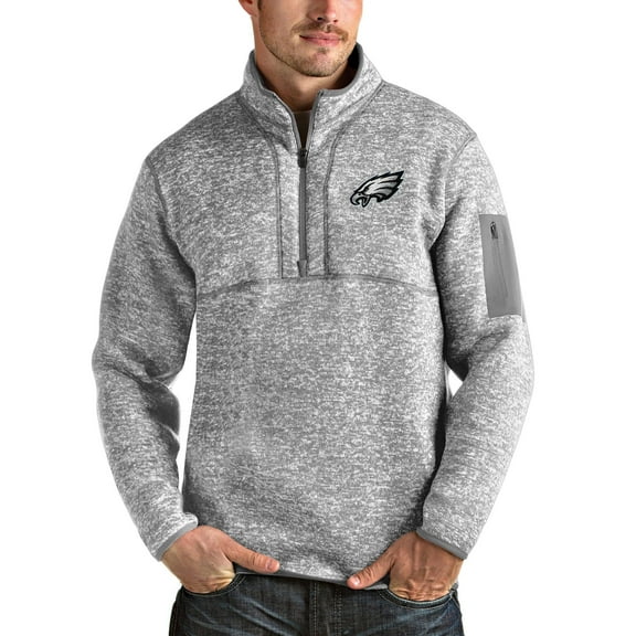 Men's Antigua Heather Gray Philadelphia Eagles Team Logo Fortune Quarter-Zip Pullover Jacket