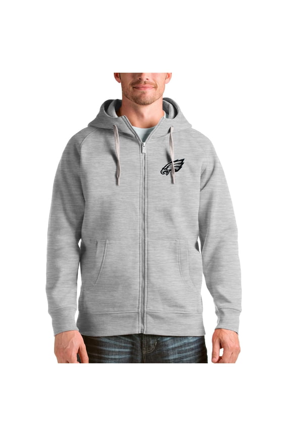 Men's Antigua Heather Gray Philadelphia Eagles Victory Full-Zip Hoodie