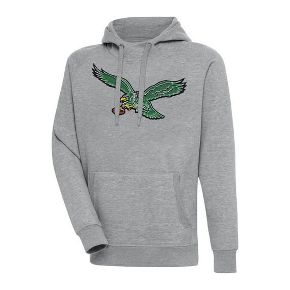 Men's Antigua Heather Gray Philadelphia Eagles Vintage Victory Raglan Pullover Hoodie