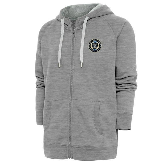 Men's Antigua Heather Gray Philadelphia Union Logo Victory Full-Zip Hoodie