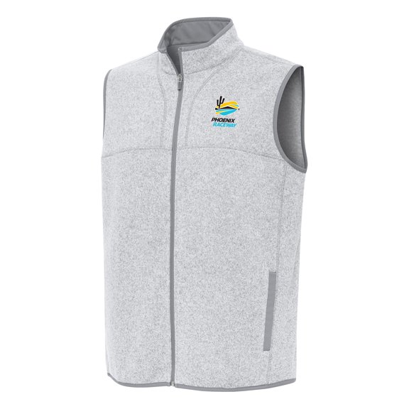 Men's-Antigua Heather Gray Phoenix Raceway Fortune Full-Zip Vest