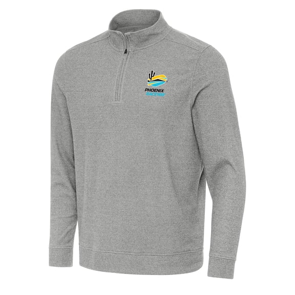 Men's Antigua Heather Gray Phoenix Raceway Subtle 1/4 Zip Pullover Direct to Film