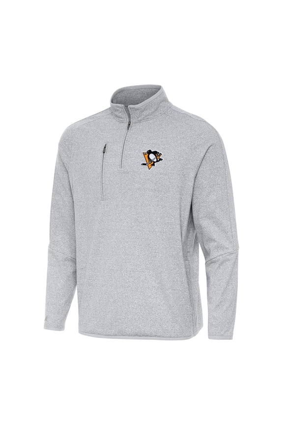 Men's Antigua Heather Gray Pittsburgh Penguins Certain Quarter-Zip Tri-Blend Sweatshirt