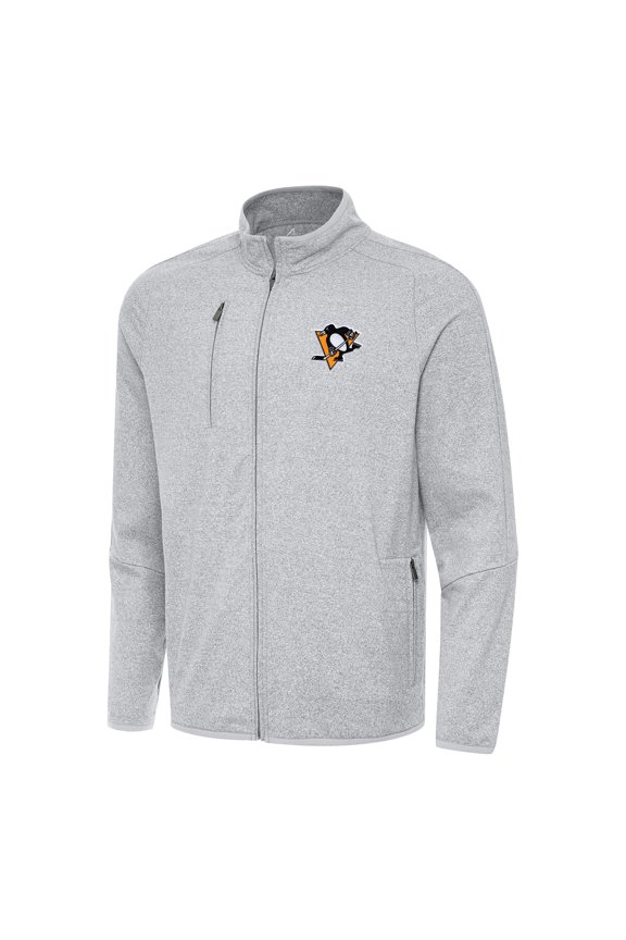 Men's Antigua Heather Gray Pittsburgh Penguins Hold-Up Full-Zip Tri-Blend Jacket