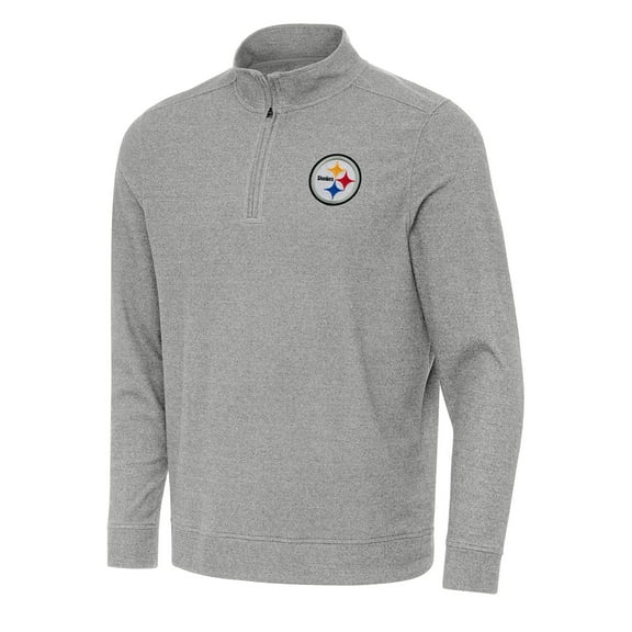 Men's Antigua Heather Gray Pittsburgh Steelers Subtle Quarter-Zip Top