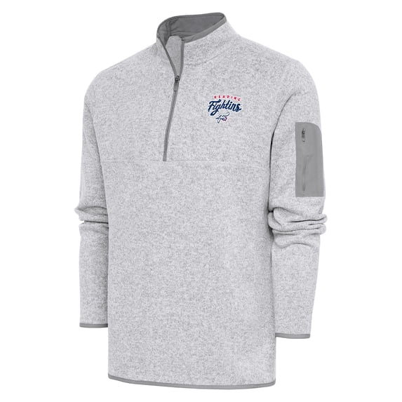 Men's Antigua Heather Gray Reading Phillies Fortune Quarter-Zip Pullover Jacket