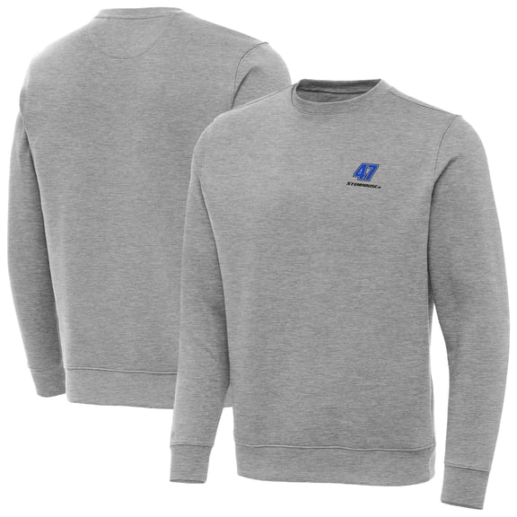 Men's-Antigua Heather Gray Ricky Stenhouse Jr. Big & Tall Victory Crewneck Pullover Sweatshirt