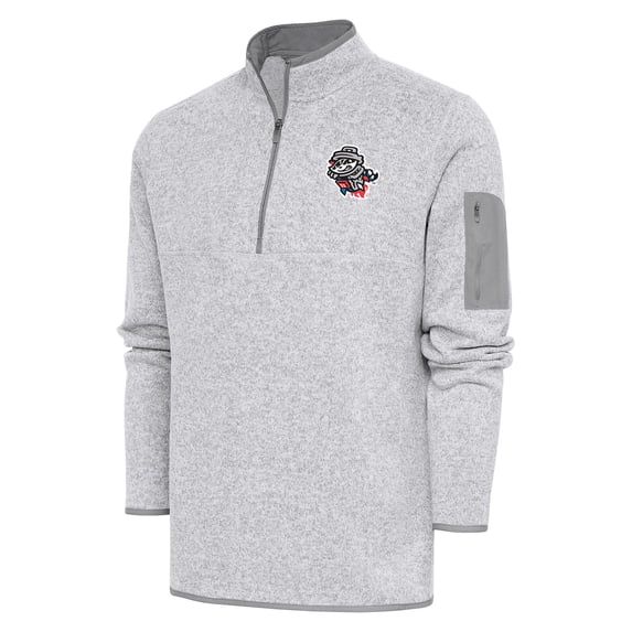Men's Antigua Heather Gray Rocket City Trash Pandas Fortune Quarter-Zip Pullover Jacket