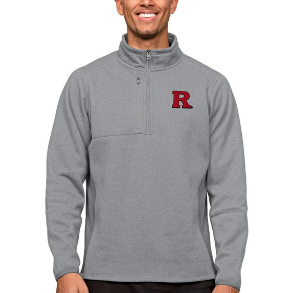 Men's Antigua Heather Gray Rutgers Scarlet Knights Course Quarter-Zip Pullover Top