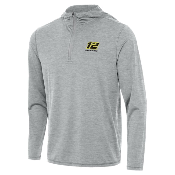 Men's Antigua Heather Gray Ryan Blaney Tidy Quarter-Zip Hoodie