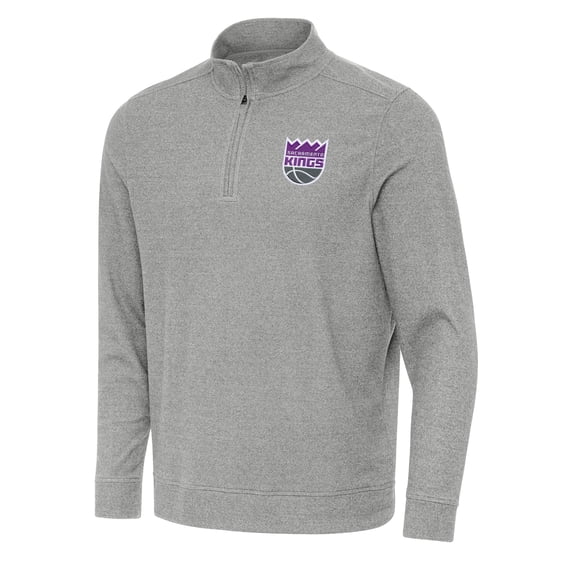 Men's Antigua Heather Gray Sacramento Kings Subtle Quarter-Zip Sweatshirt