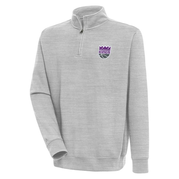 Men's Antigua Heather Gray Sacramento Kings Victory Quarter-Zip Pullover Top
