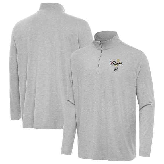Men's Antigua Heather Gray San Antonio Spurs 2026 NBA Finals Hunk Quarter-Zip Pullover